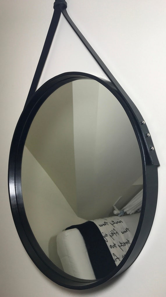 Betere Opknoping Spiegel Handgemaakte Zwarte Spiegel Ronde Lederen | Etsy DF-36