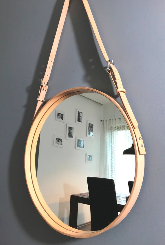 Skórzane Lustro Na Pasku Wiszące Lustro Skórzana Rama Etsy