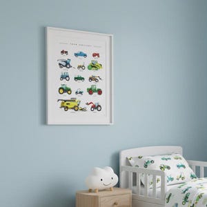 Farm Vehicles Poster - Farm Vehicles Art Print - Tractor Poster - Nursery Art - Kids Room Decor - Farm Truck Wall Art - Farm Machinery Print