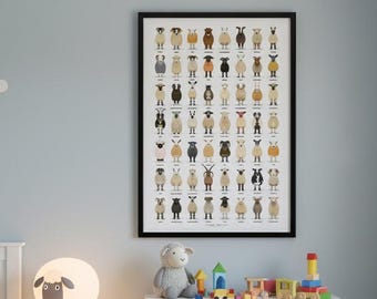 Sheep Breeds Print - Sheep Breeds Poster, Illustrated Farm Animal Wall Art, Sheep Lover Gift, Educational Livestock Print, Country Home Art