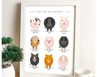 Pig Poster, Animal Print, Pig Gifts, Farm Animals, Animal Prints, Art Print, Pig Print, Farmyard animal prints, nursey prints, Baby shower