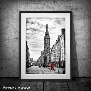 Edinburgh Black and White Photograph - Edinburgh Art Print - Edinburgh Royal Mile - Edinburgh Red Phone Box Photograph - Edinburgh Art Gift