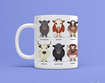 Cow breeds mug - Cattle breeds mug - cow gift - Cow mug - Cow Breeds -  farm animals mug - Cow gift - Cattle gift - Farming gift -cattle mug