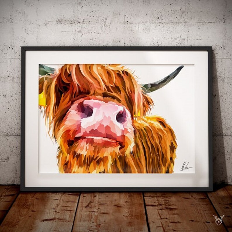 Highland Cow Print Colourful Highland Cow Wall Art Large Etsy