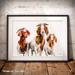 Trio Boer Goats Painting - Goat Family Painting - Boer Goats Art Print - Trio Goat Art Print