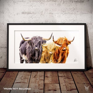 Highland Cow Print - Highland Cow Art - Colourful Highland Cow Print - Scottish Highland Cow Painting - Hairy Coo - Highland cow art print