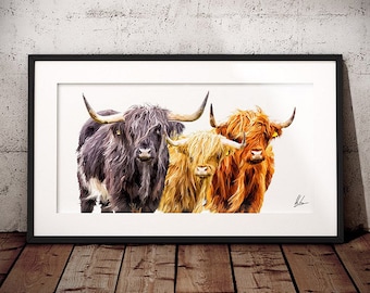 Highland Cow Print - Highland Cow Art - Colourful Highland Cow Print - Scottish Highland Cow Painting - Hairy Coo - Highland cow art print