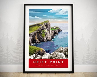 Neist Point Lighthouse Print - Isle of Skye Painting - Scotland Travel Art Print - Isle of Skye Poster - Scottish Bucket List Art Print