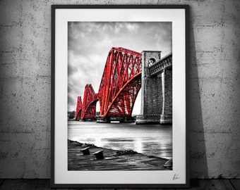 Forth Rail Bridge Print, Black and White Photography, Scotland Travel art, Forth Bridges, Edinburgh, Black White Print, Photography Prints