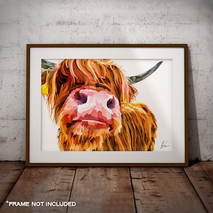 Highland Cow Print - Colourful Highland Cow Painting - Highland Cow Art print - Scottish cow art - Highland Cattle Painting - Coo art print