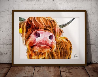 Highland Cow Print - Colourful Highland Cow Painting - Highland Cow Art print - Scottish cow art - Highland Cattle Painting - Coo art print