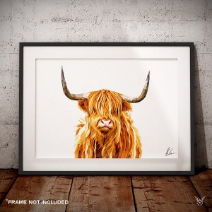 Highland Cow Print - Highland cow Art - Highland Cow painting - Scottish Highland Cow - Highland coo picture - Scotland - Hairy Cow Print