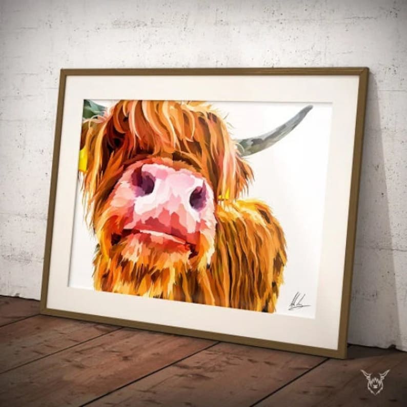 Scottish highland cow painting art print