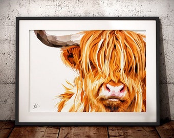 Highland Cow Print - Highland Cow Art - Highland Cow Gift - Hairy Cow - Cow picture - Scottish gifts - Colourful highland cow art - Cow Gift