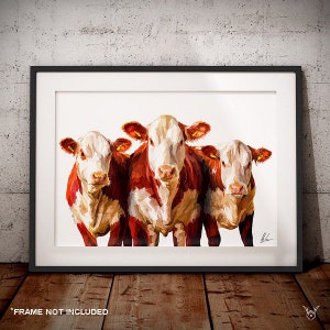 Hereford Cattle Art Print - Cow Painting - Farmhouse decor - Farm Art - Cow Picture - Hereford Cow - British Hereford Cattle - Cow Gift