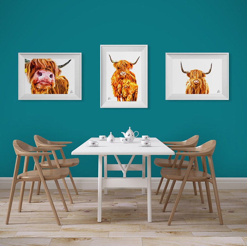 Highland Cow Print Colourful Highland Cow Wall Art Large Etsy