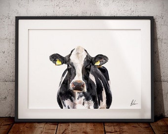 Dairy Cow Art Print - Cow Painting - Cattle Art - Holstein - Friesian Cow - Cow Gifts - Farm Art - Farmhouse decor - Dairy Cow Farm Wall Art