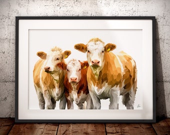 Simmental Cattle art Print - Cattle Painting - Simmental Cows - Cow Art Print- Farm Art Print - Cow Painting - Farm Art - Cattle Art print
