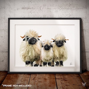 Valais Blacknose Sheep Painting - Valais Blacknose sheep art print - Sheep Print - Blacknose Sheep Painting - Swiss Valais blacknose Sheep