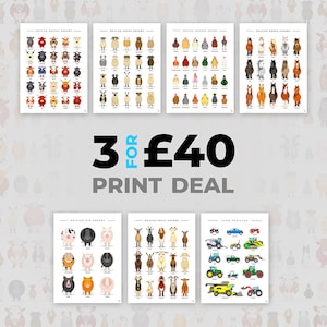 3für40**ANGEBOT** - Tierdrucke vom Bauernhof - Britische Rassen - Animal Prints - Kuh, Schaf, Schwein, Hühner, Pferde, Traktor