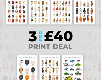 3for40**OFFER** - Farm Animal Prints - British Breeds - Animal Prints - Cow, Sheep, Pigs, Chickens, Horses, Tractors - Vet Gift