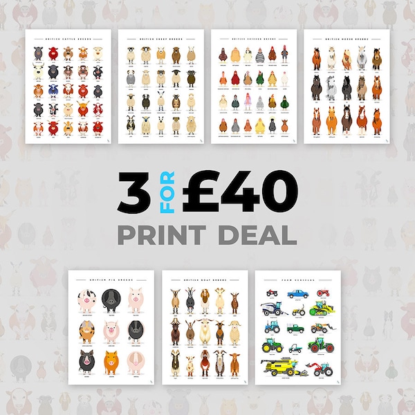 3for40**OFFER** - Farm Animal Prints - British Breeds - Animal Prints - Cow, Sheep, Pigs, Chickens, Horses, Tractors - Vet Gift