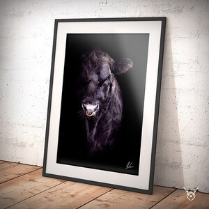 Angus bull black art print painting