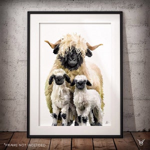 Valais Blacknose Sheep Painting - Valais Blacknose sheep lamb art print - Sheep Print - Blacknose Sheep - Valais blacknose Sheep - Sheep