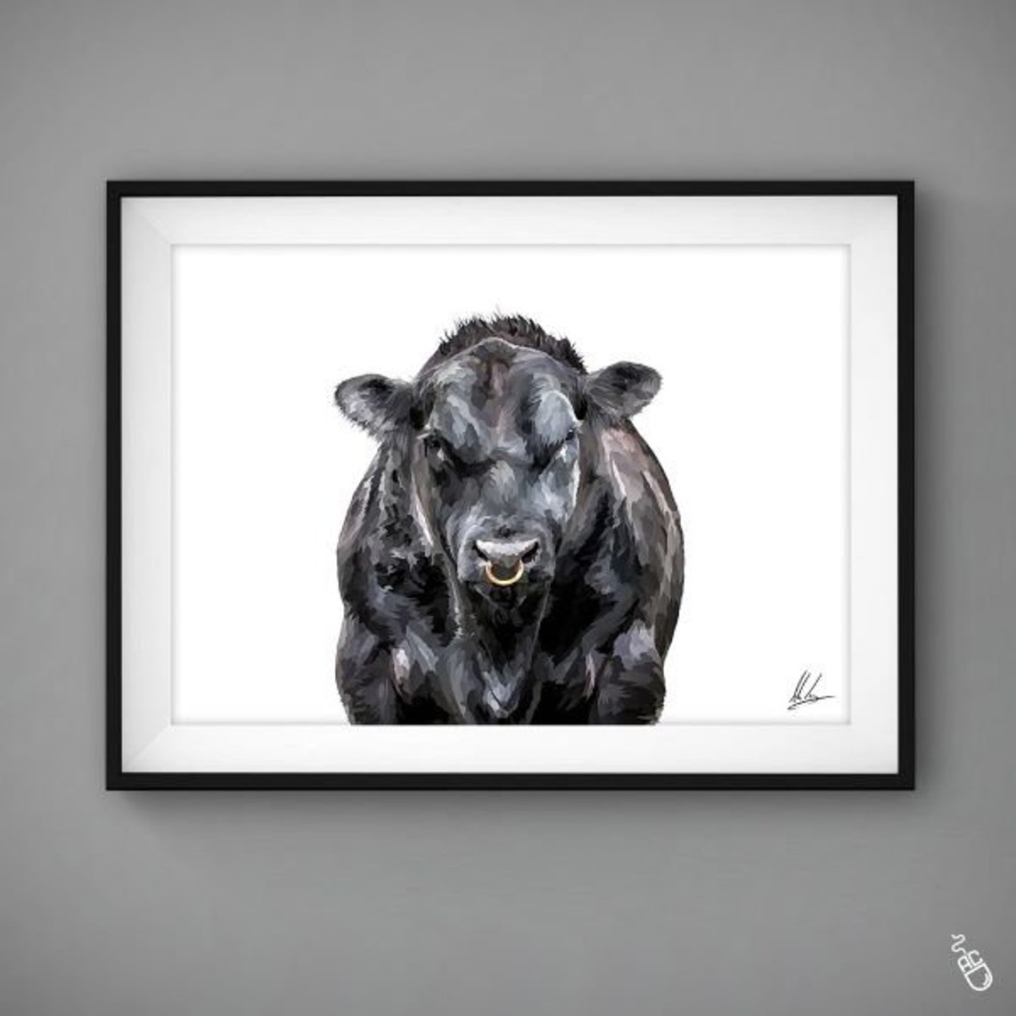 Aberdeen Angus Bull Painting Black Bull Art Print Etsy