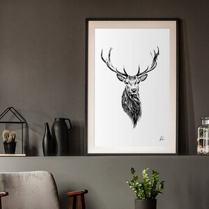 black and white stag head painting