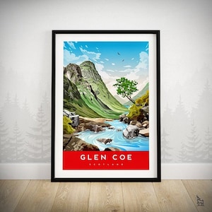 Glen Coe Scottish Highlands Art Print - Glen Coe Scotland Travel Poster - Highlands Art Print - Glencoe Bucket List Print - Walking Print