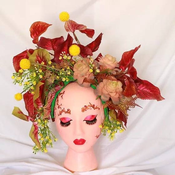 Large Floral Headpiece Coleus and Succulent Flower Crown Fairy