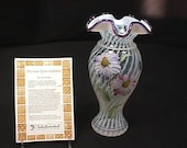 Vintage Fenton Heirloom Optics Collection Signed by George Fenton Hand Painted Vase Real Nice with Paperwork