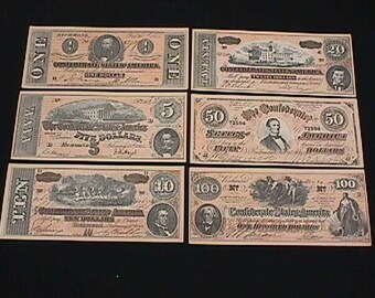 Confederate CSA Reproduction ten piece currency vintage set FREE SHIPPING