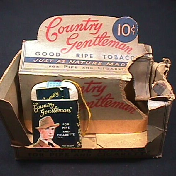 Antique World War II Era 1940's Country Gentleman Tobacco Pouch and Original Real Tired Display Box as-is