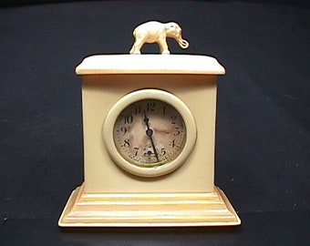 A Vintage Celluloid Elephant Table Clock Working by The New Haven Clock Co. Ready to Use as-is