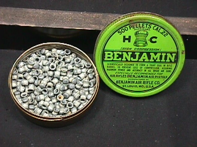 Antique Almost Full Tin of Benjamin Air Rifle Co Tin is Still Nice 500 Pellets 22 Cal