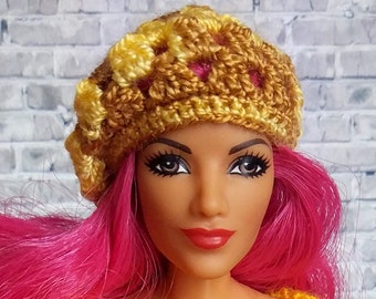Ropa para muñecas: boina tejida a crochet. Gorro casual para muñecas. Accesorios a escala 1/6. Gorro de primavera de moda para cabeza de 4 pulgadas. Tejido en miniatura de Ucrania