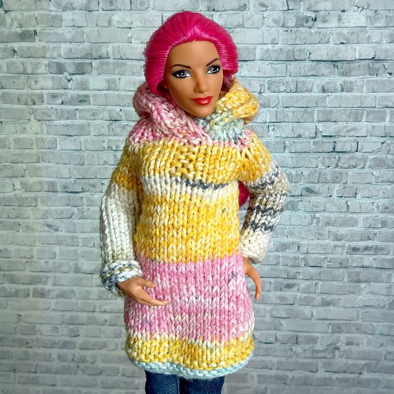Doll knitted hoodie sweater OOAK curvy Barbie clothes pullover Etsy