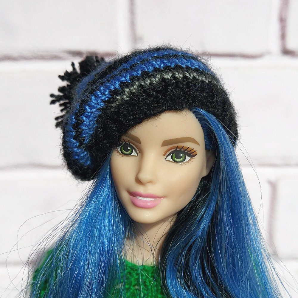 Doll Clothes Striped Hat Barbie Winter Wear Warm Pom Pom Beret | Etsy