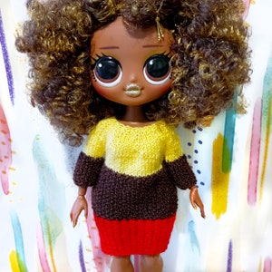 Doll clothes - three-colors knitted dress lol-size. Fashion doll gown.