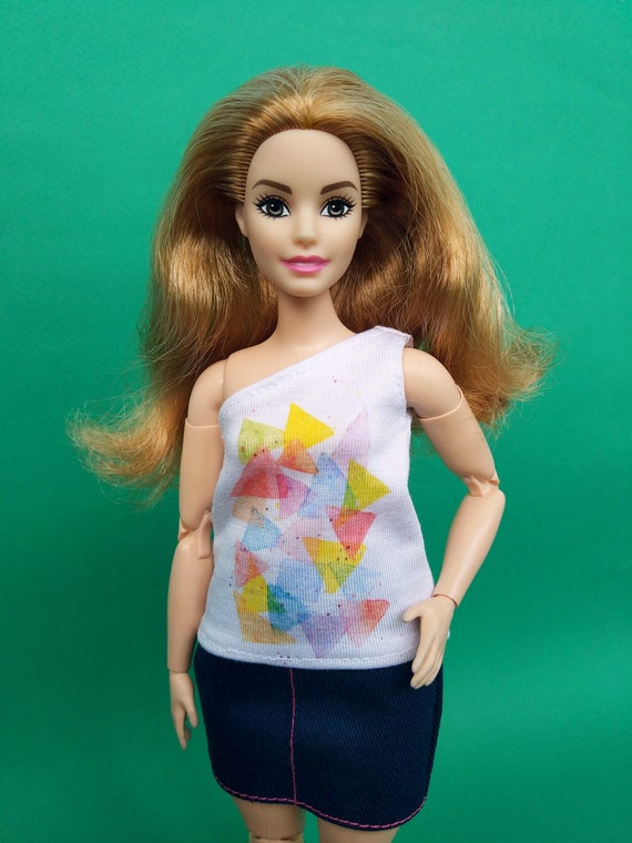 Doll one shoulder tank top curvy Barbie clothes shirt made to | Etsy