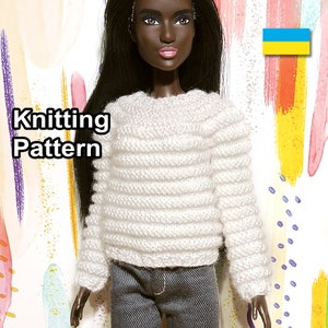 PDF Pattern knitted doll sweater. Instructions craft dolls clothes. Knitting tutorial pullover. How make doll shirt. Knit for fashion dolls.