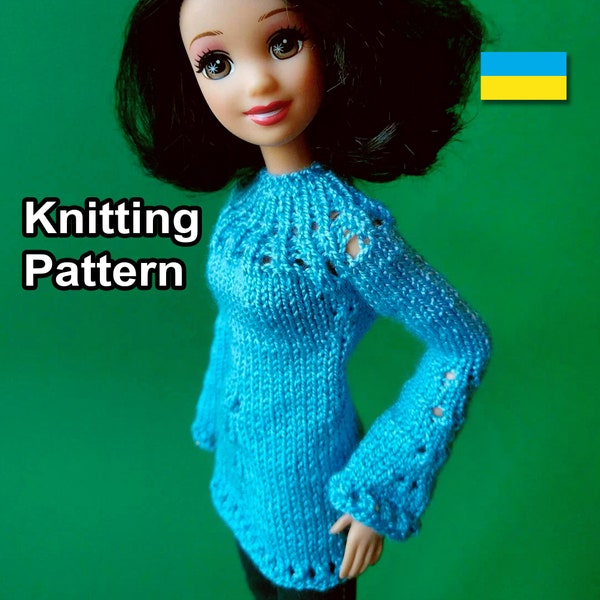 PDF Pattern knitted doll sweater. Instructions craft dolls clothes. Knitting tutorial pullover. How make doll shirt. Digital from Ukraine.