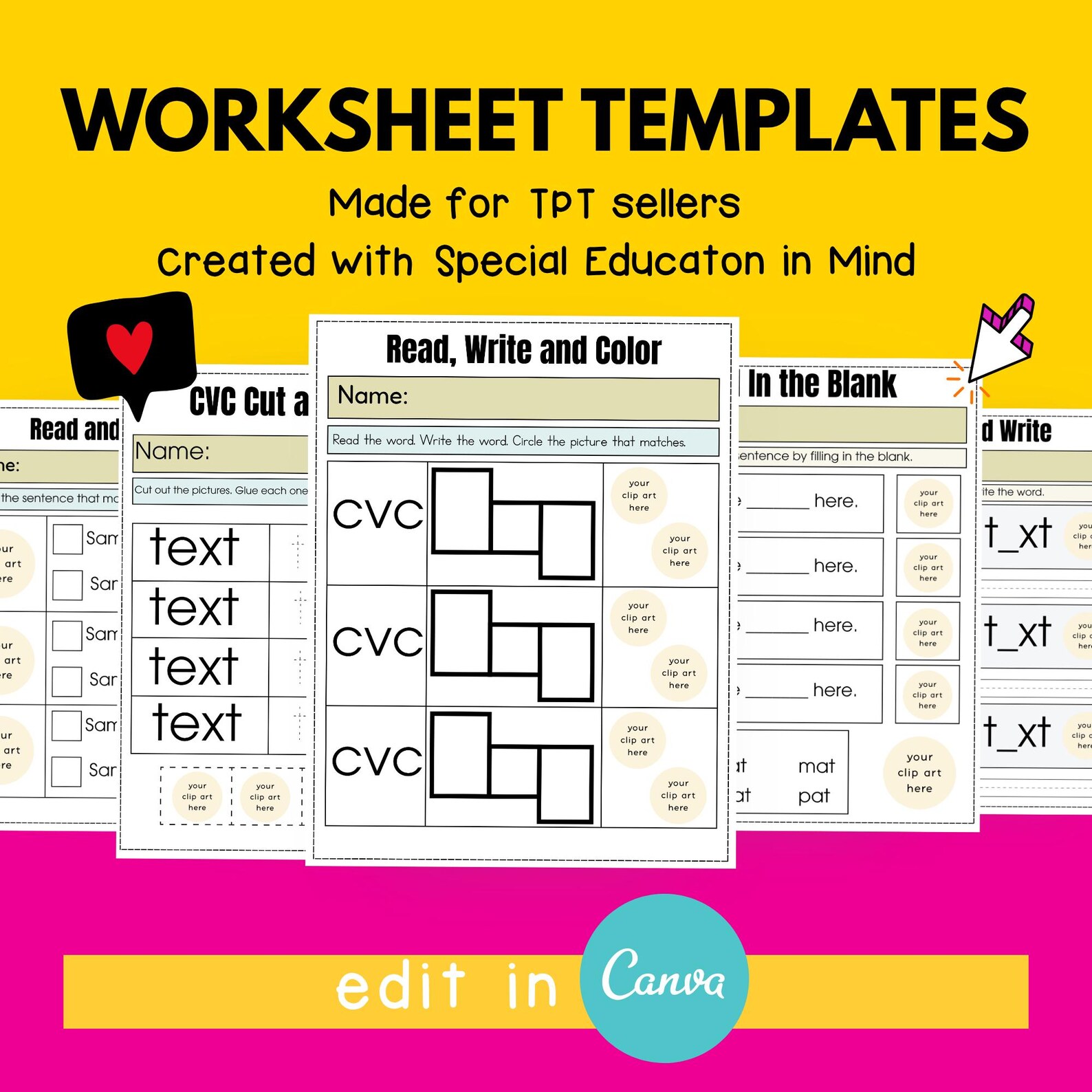 Editable Canva Worksheet Templates for Teachers, TPT Sellers, and ...