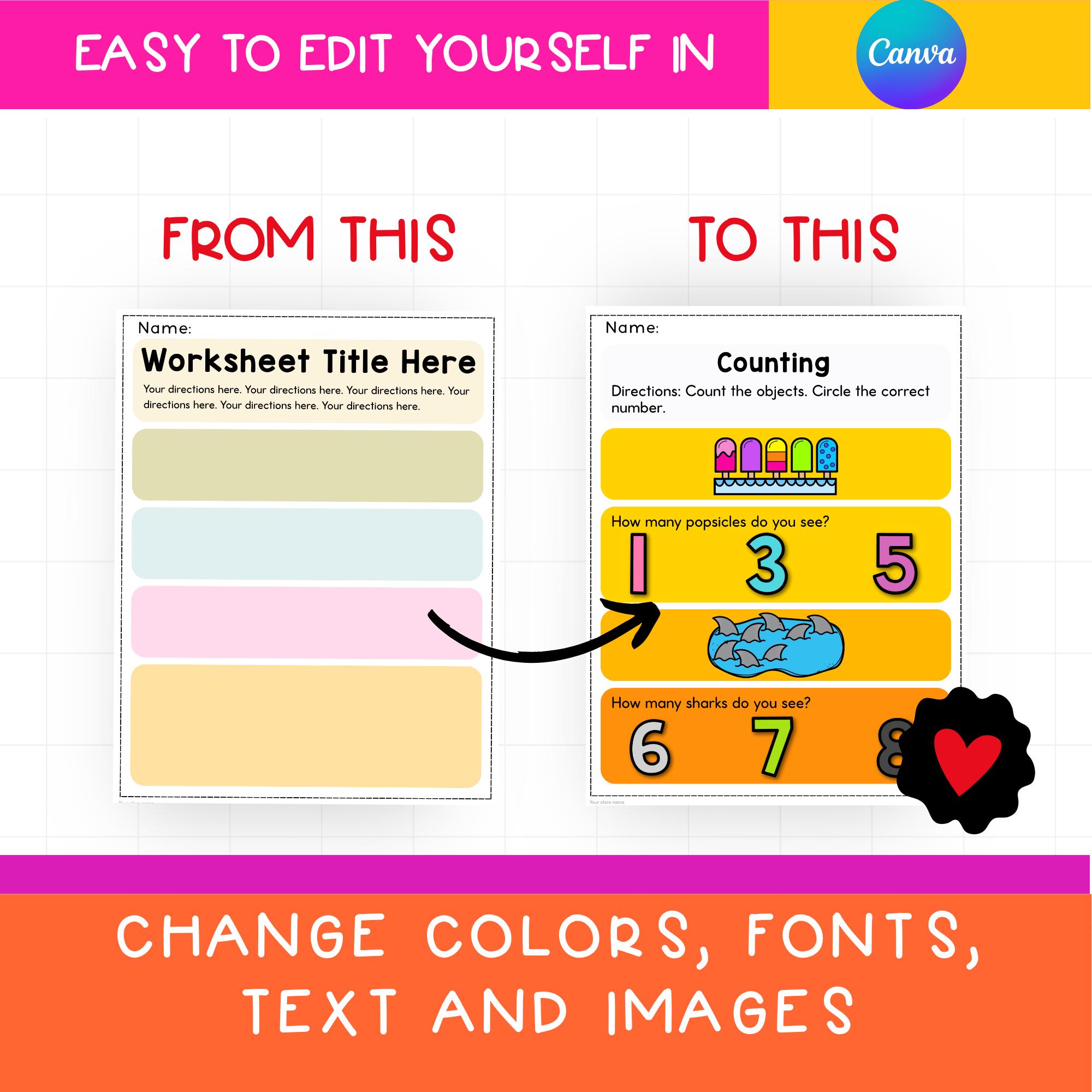 Editable Canva Worksheet Templates for TPT Sellers | Printable Layouts ...