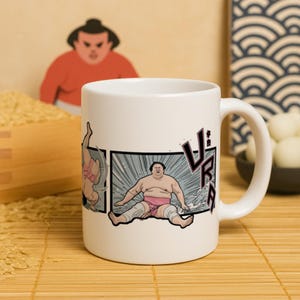 Ura Kazuki - Sumo Ceramic Mug - Hand drawn Illustration Manga style - 11oz size