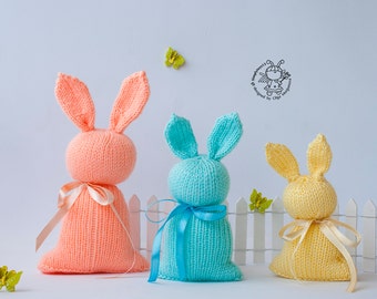 Three Easter waldorf bunny Amigurumi bunny Easter knitting pattern Easter Knit bunny toy Easter decoration Knitted round Instant download