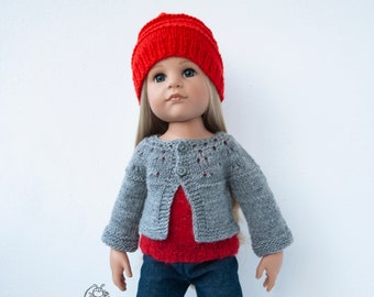 Gray and red outfit PDF Doll Clothes knitting flat pattern Outfit for 16-18" or similar sized dolls