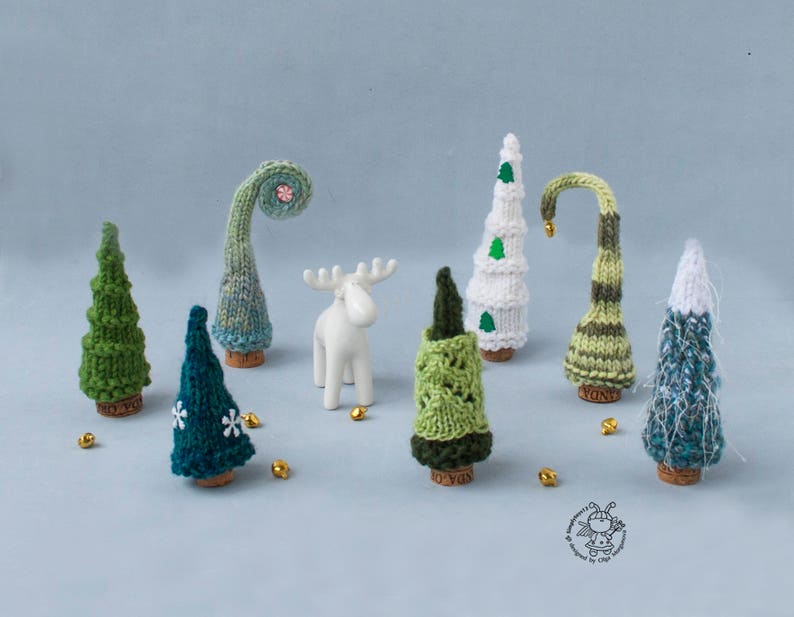 7 Pine Christmas Trees pdf patterns Decoration Xmas & New year Gift Forest Xmas Instant download Knitting pattern Knitted round Pine Tree image 2